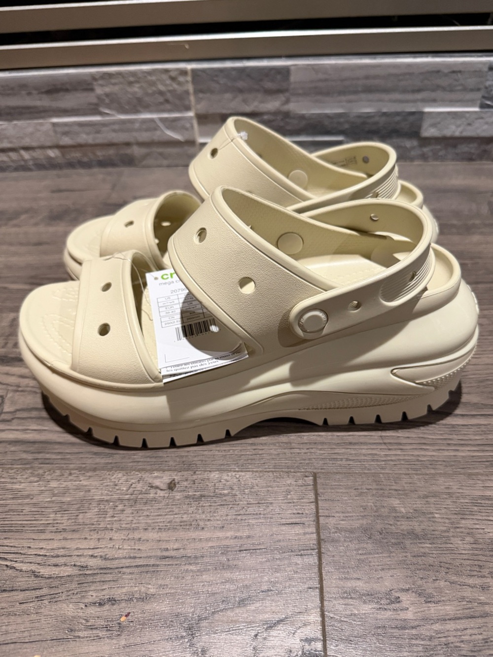 CROCS Cream Platform Double-Strap Sandals - Picture 3 of 9